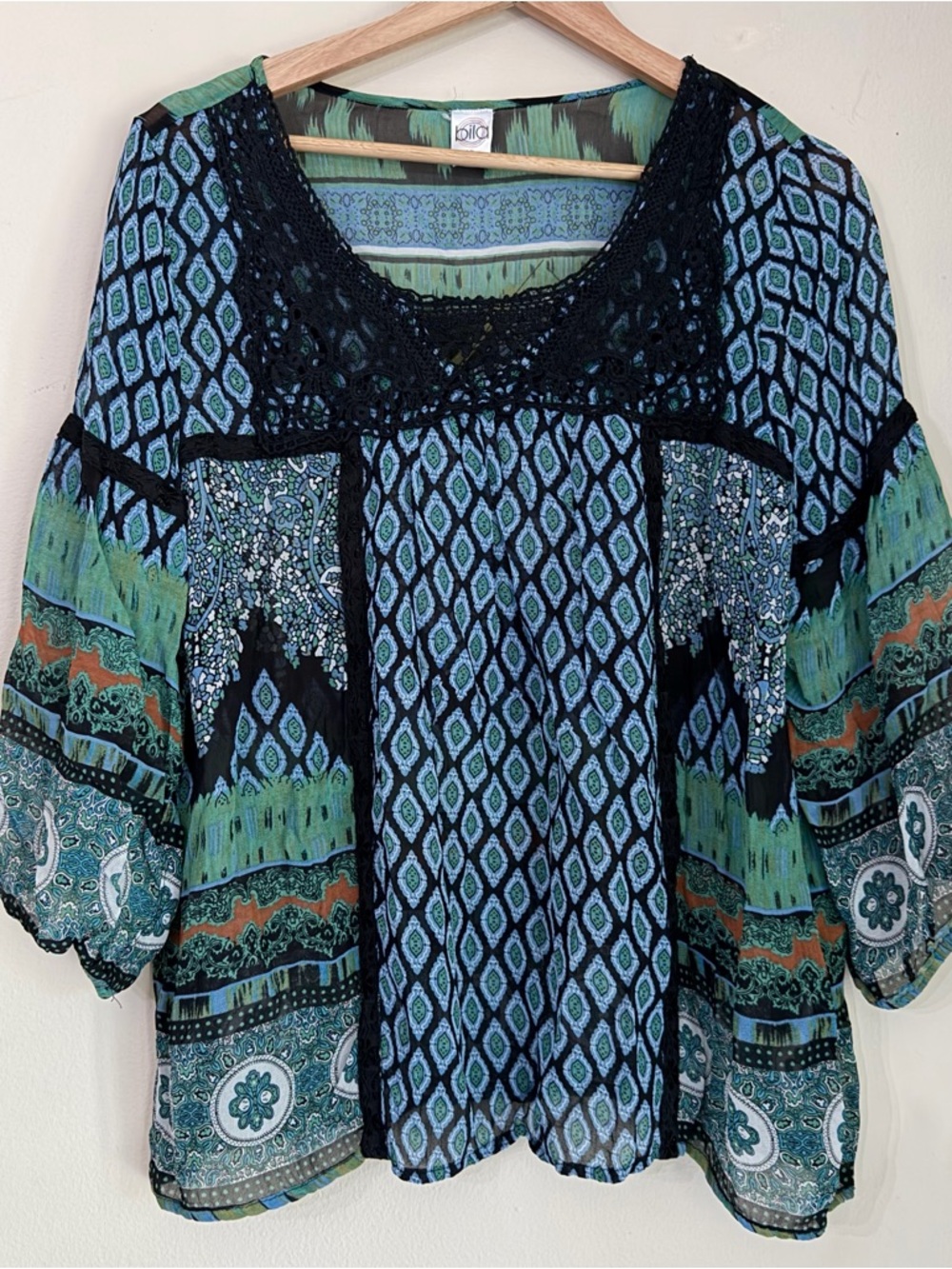 Bila Teal, Blue & Black Printed Peasant Tunic